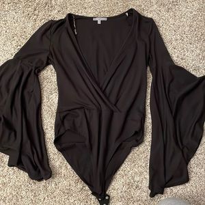 Black body suit with bell sleeves